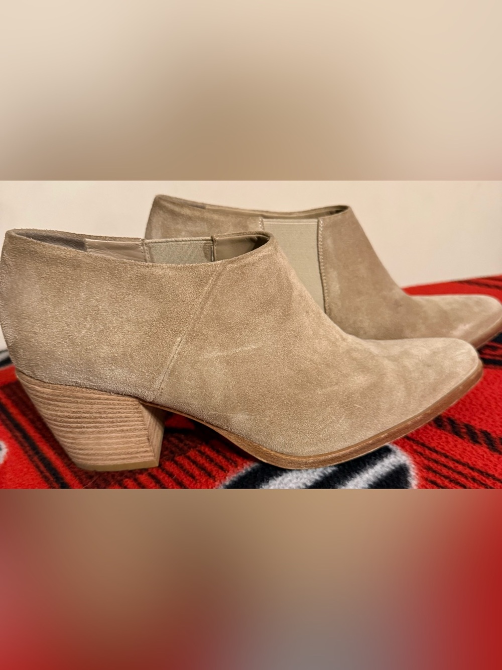 Vince Tan Suede Ankle Booties - Classic Block Heel